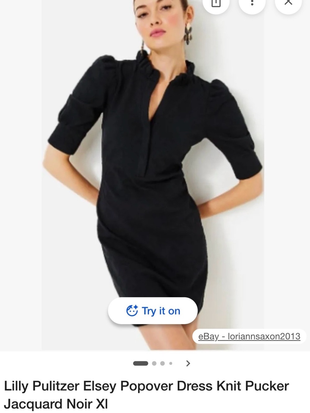 Lilly Pulitzer Black Puff-Sleeve Popover Mini Dress